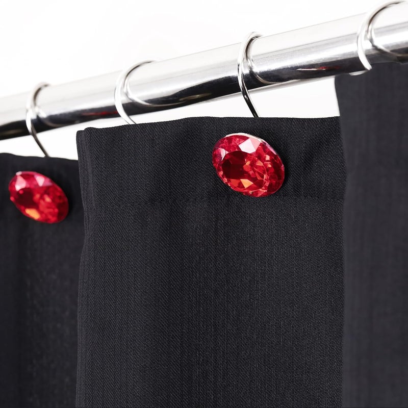 Popkozzi Red Crystal Shower Curtain Hooks: Bling Glitter Sparkle Shiny Round Diamond Decorative Shower Curtain Hooks for Bathroom - Luxury Fancy Glam Burgundy Rhinestones Curtain Rings & Hangers - Set of 12 - Image 2